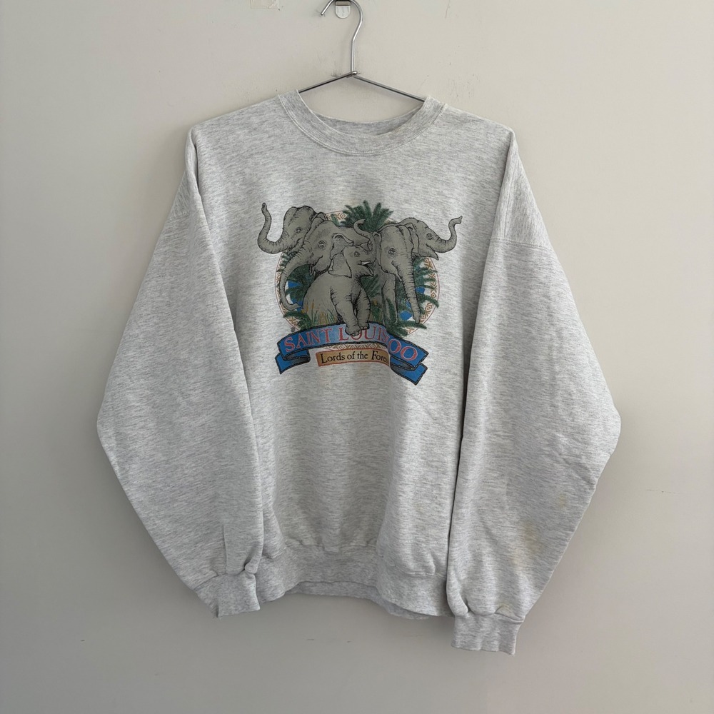 Vintage Hanes Saint Louis Zoo Lords of the Forest Elephant Sweatshirt Grey XL